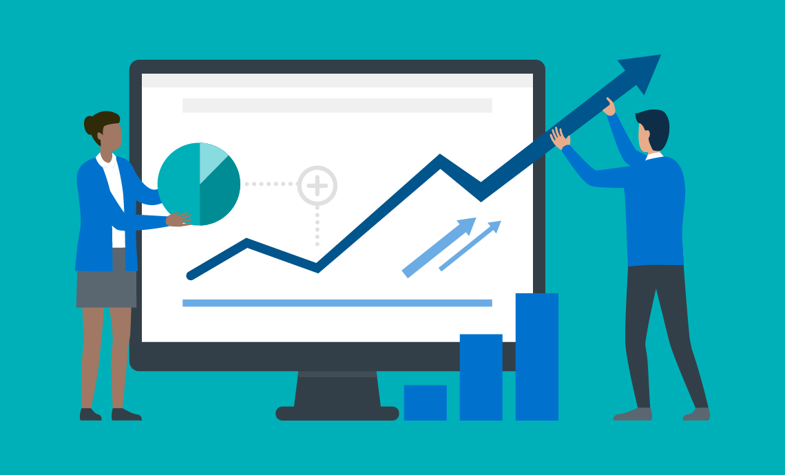 Man and woman constructing statistical information