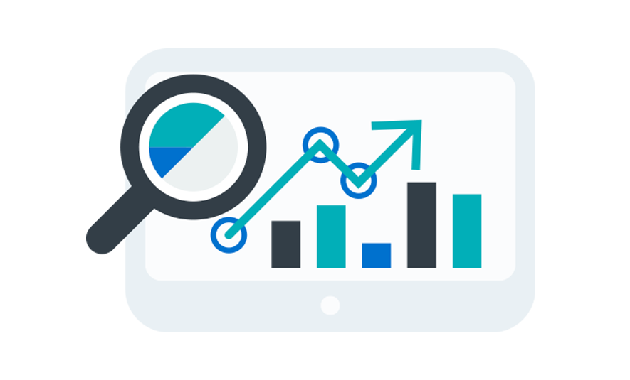 Magnifying glass hovering over statistics and data