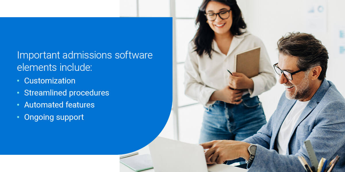 Important admissions software elements include: