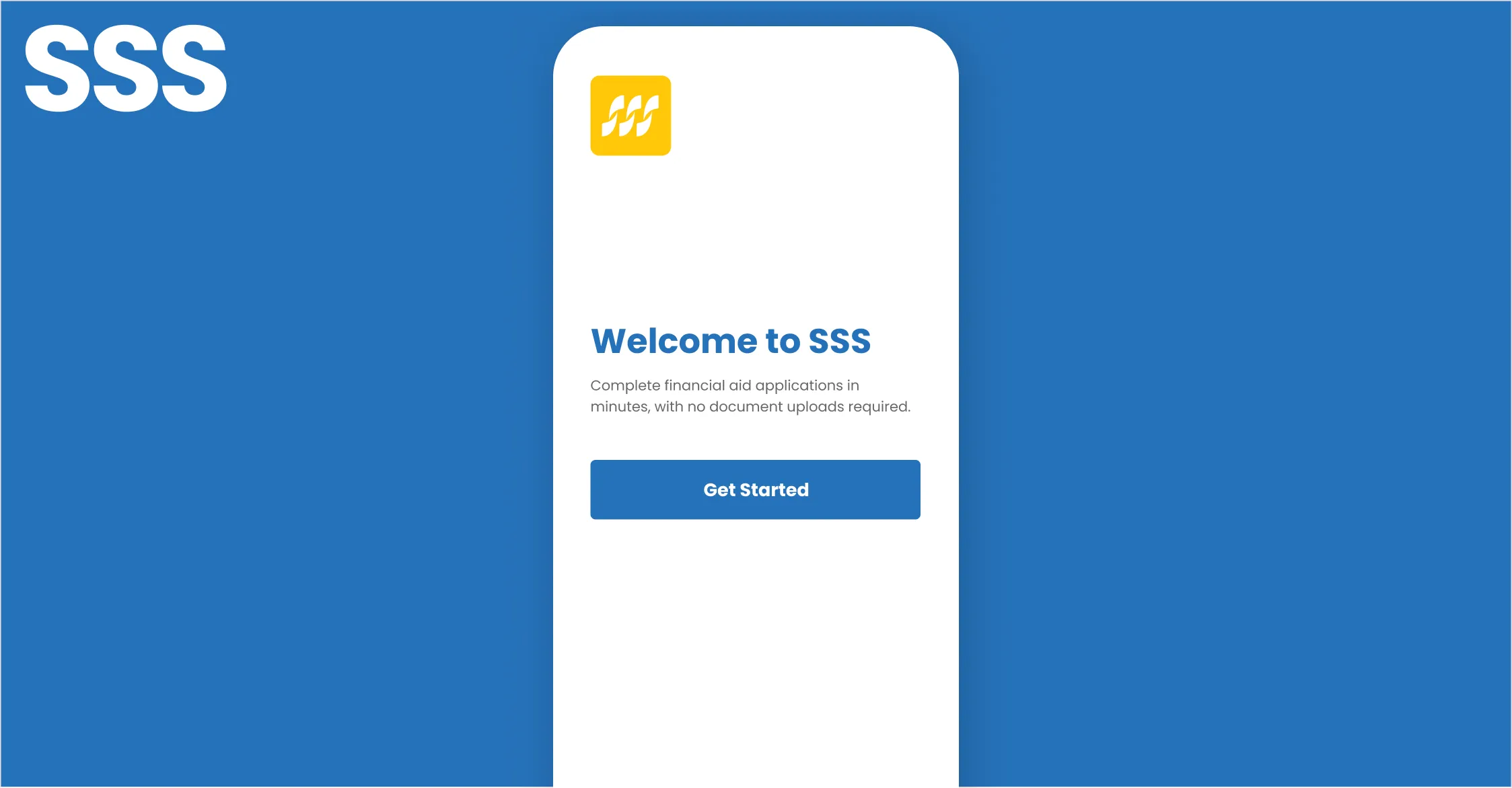 A graphic representing SSS Financial Aid on a phone, inviting parents to get started with one click-tax verification